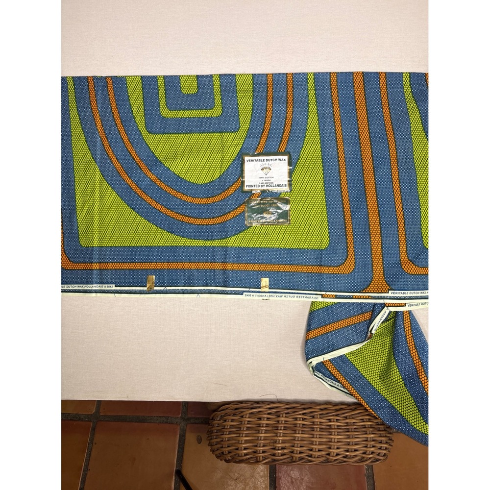 Veritable Dutch Wax Hollandais AB Cotton Fabric 6 Yards Geometric Blue Green